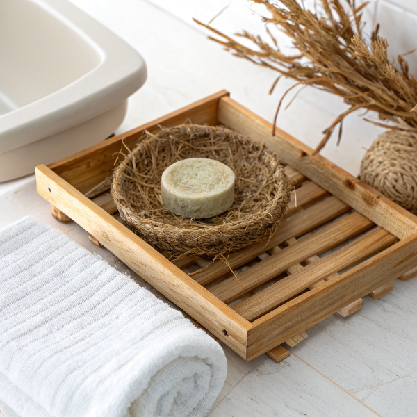 Accessoire de salle de bain en vétiver rond, fait main, au parfum frais et relaxant, idéal pour savon solide