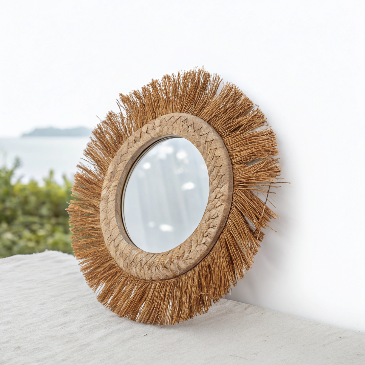 Miroir déco naturel avec cadre bois tressé élégant et apaisant